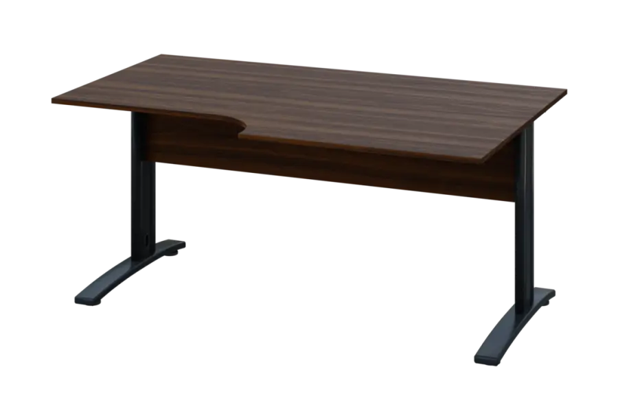 ERK 18 - 168 stůl kancelářský, rohový, pravý, kovová podnož černá, deska 18 mm, široký 1600 mm, ořech královský